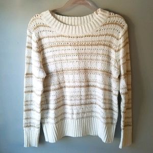 LOFT White & Gold Shimmer Sweater NWT Size XL